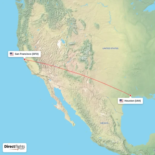San Francisco - Houston direct flight map