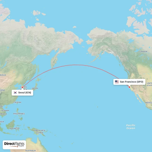 San Francisco - Seoul direct flight map