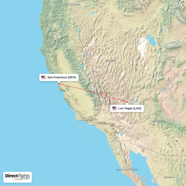 San Francisco - Las Vegas direct flight map