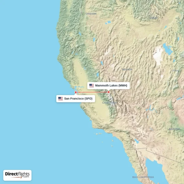 San Francisco - Mammoth Lakes direct flight map
