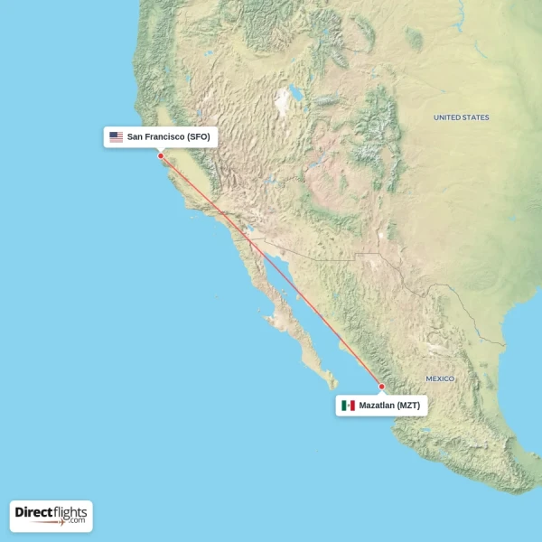 San Francisco - Mazatlan direct flight map