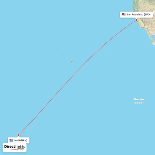 San Francisco - Nadi direct flight map