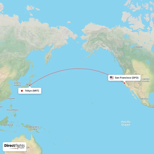 San Francisco - Tokyo direct flight map
