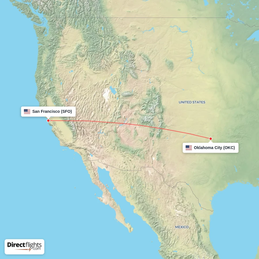 SFO - OKC route map