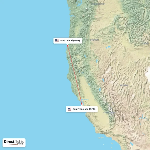 San Francisco - North Bend direct flight map