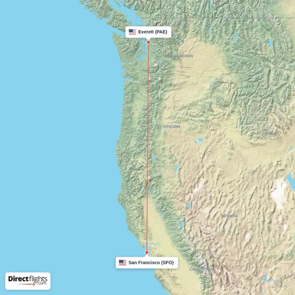 San Francisco - Everett direct flight map