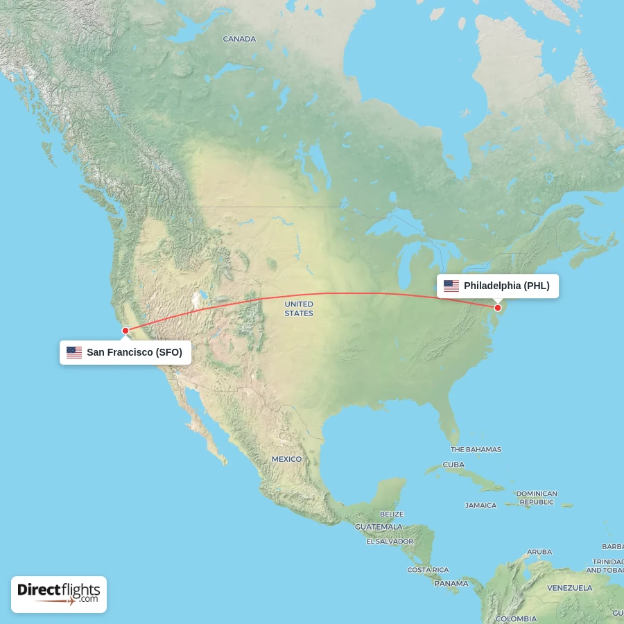 SFO - PHL route map