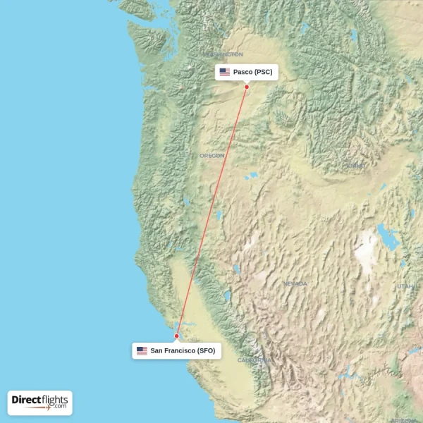 San Francisco - Pasco direct flight map