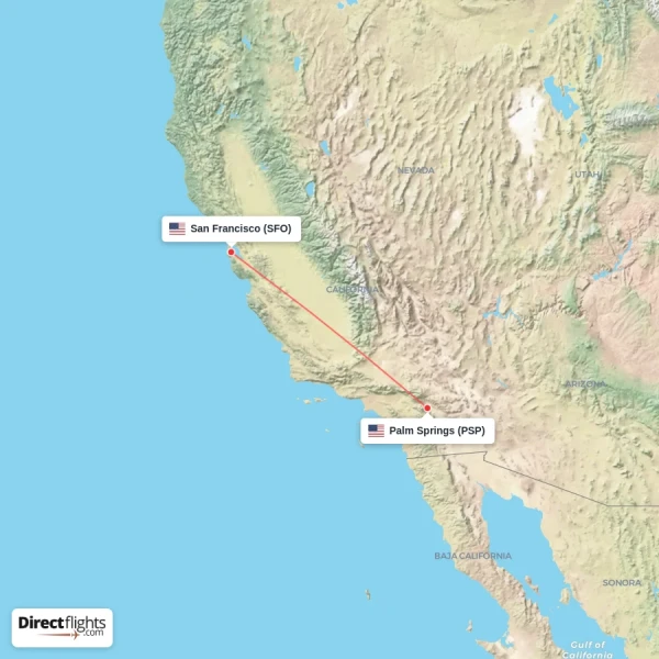 San Francisco - Palm Springs direct flight map