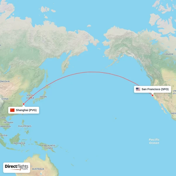 San Francisco - Shanghai direct flight map