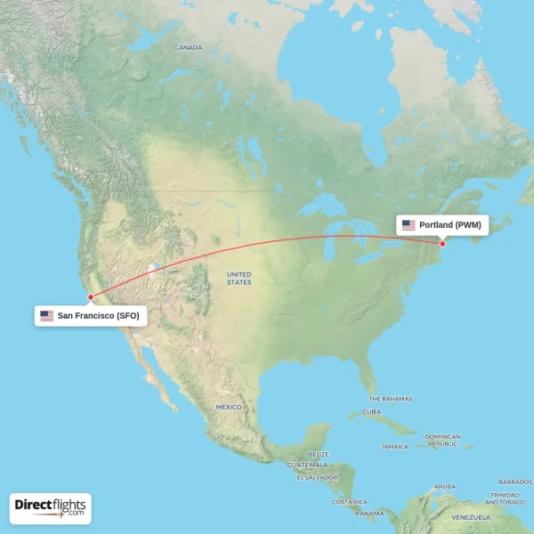 San Francisco - Portland direct flight map