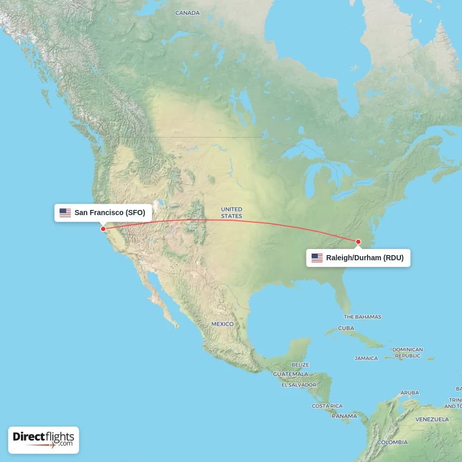 SFO - RDU route map