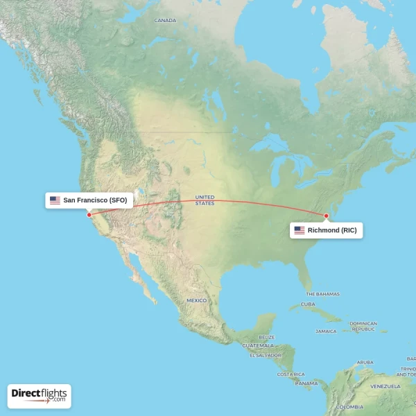San Francisco - Richmond direct flight map