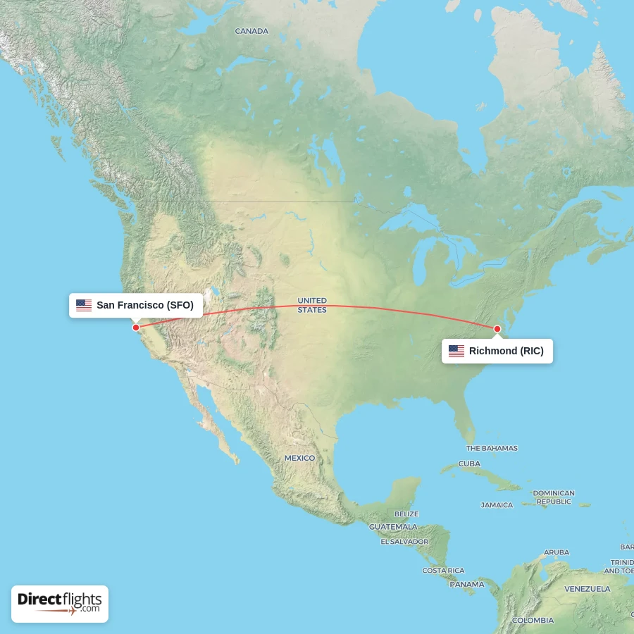 SFO - RIC route map