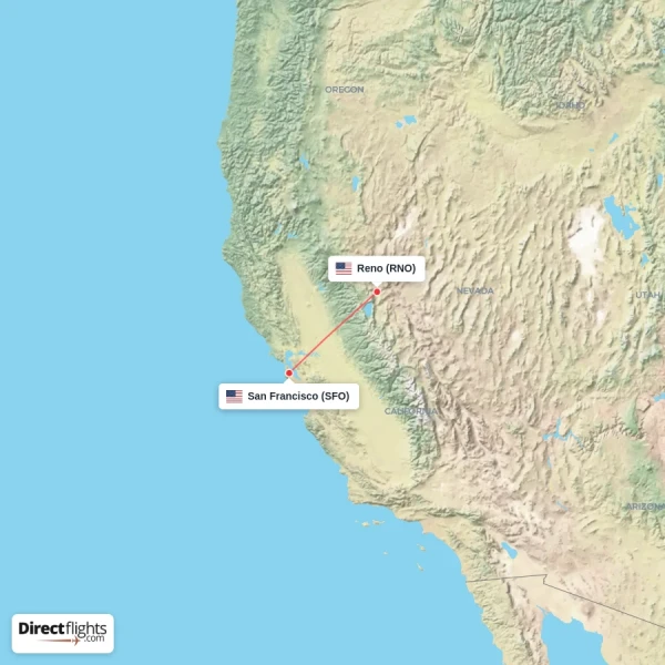 San Francisco - Reno direct flight map