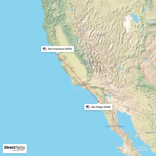 San Francisco - San Diego direct flight map