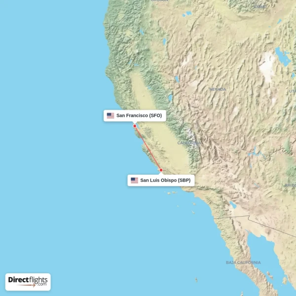 San Francisco - San Luis Obispo direct flight map