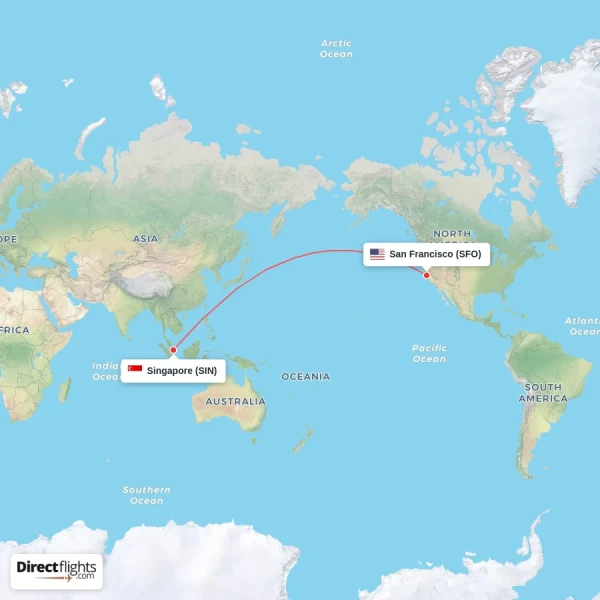 San Francisco - Singapore direct flight map
