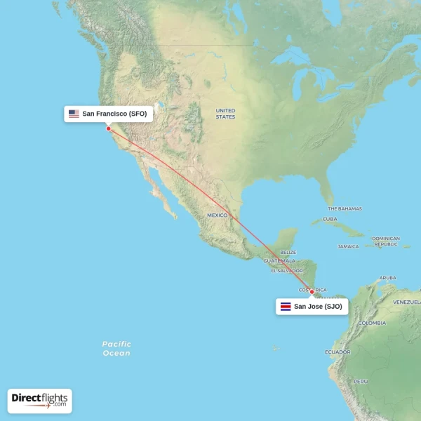 San Francisco - San Jose direct flight map