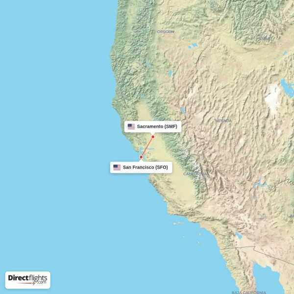 San Francisco - Sacramento direct flight map