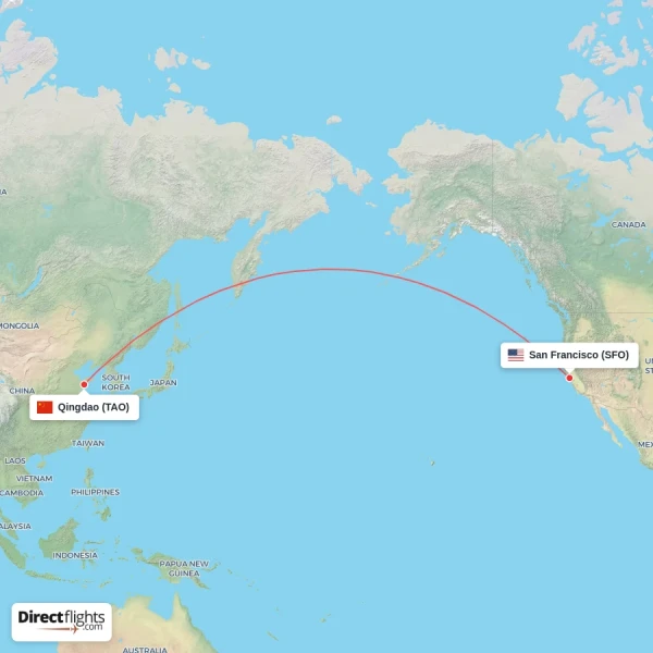 San Francisco - Qingdao direct flight map