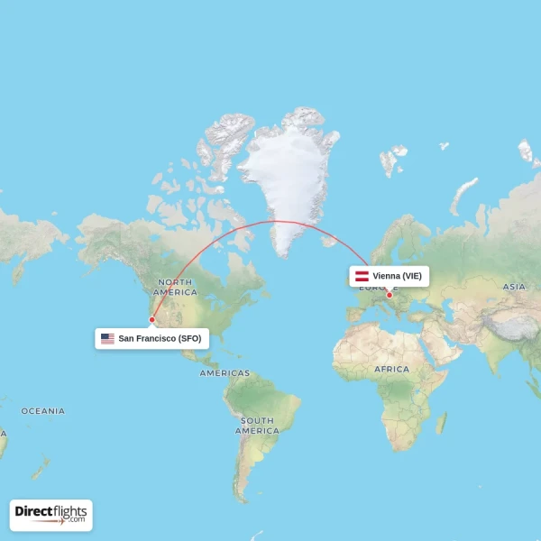 San Francisco - Vienna direct flight map