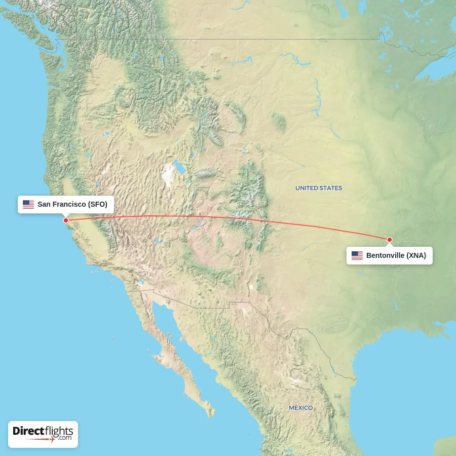 SFO - XNA route map