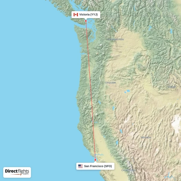 San Francisco - Victoria direct flight map