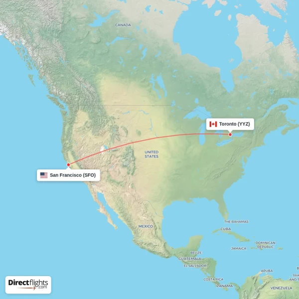 San Francisco - Toronto direct flight map