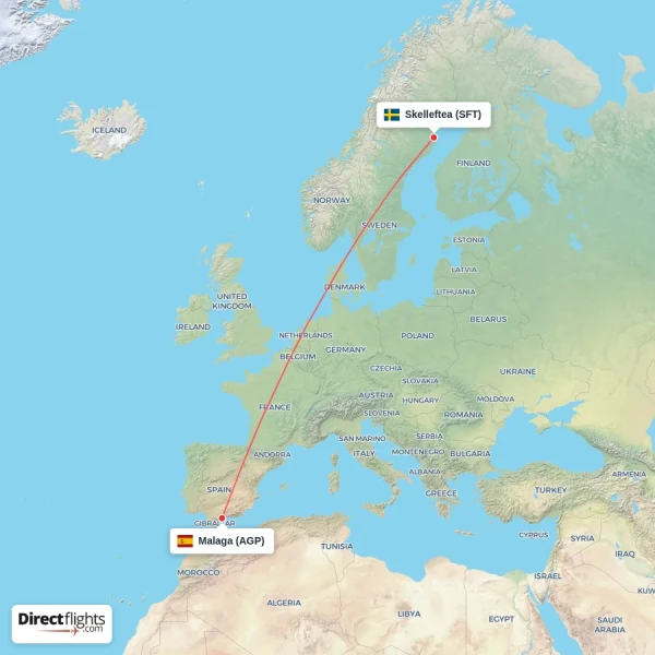 Skelleftea - Malaga direct flight map