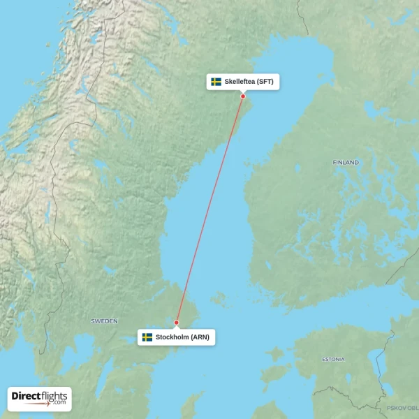 Skelleftea - Stockholm direct flight map