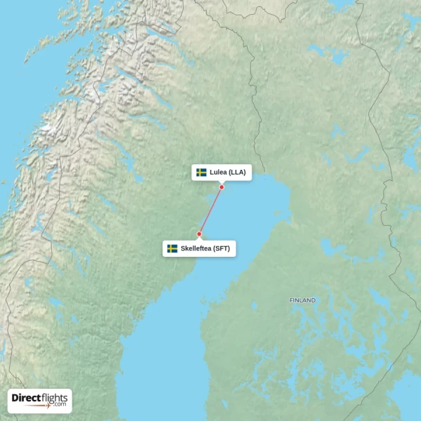 Skelleftea - Lulea direct flight map