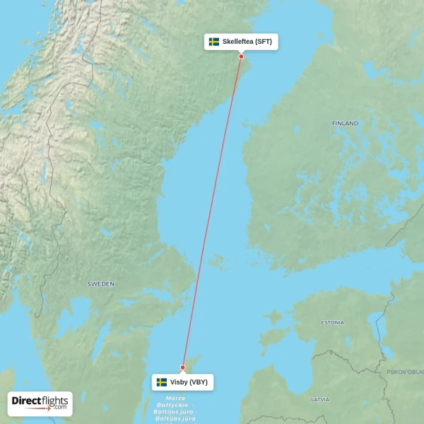 Skelleftea - Visby direct flight map