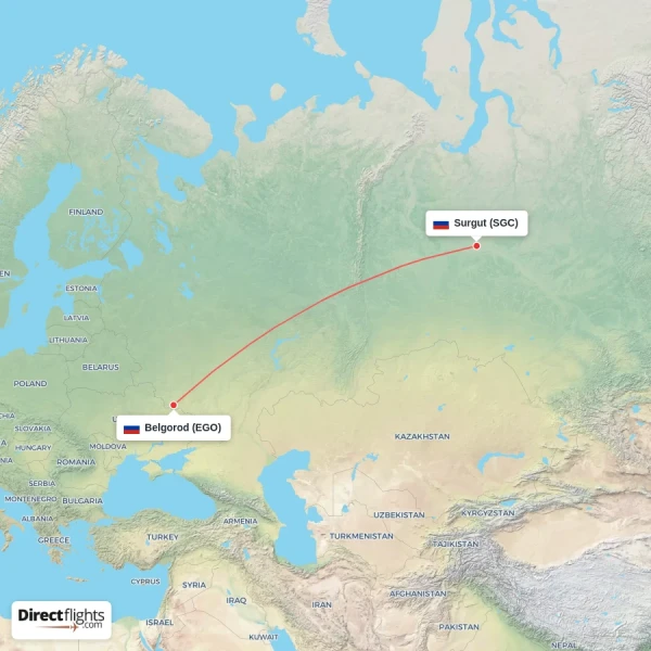 Surgut - Belgorod direct flight map