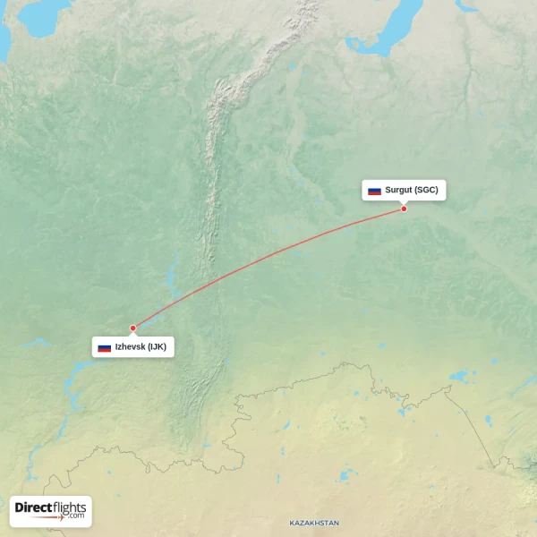 Surgut - Izhevsk direct flight map