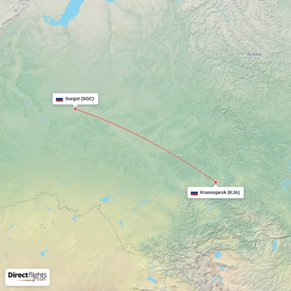 Surgut - Krasnojarsk direct flight map
