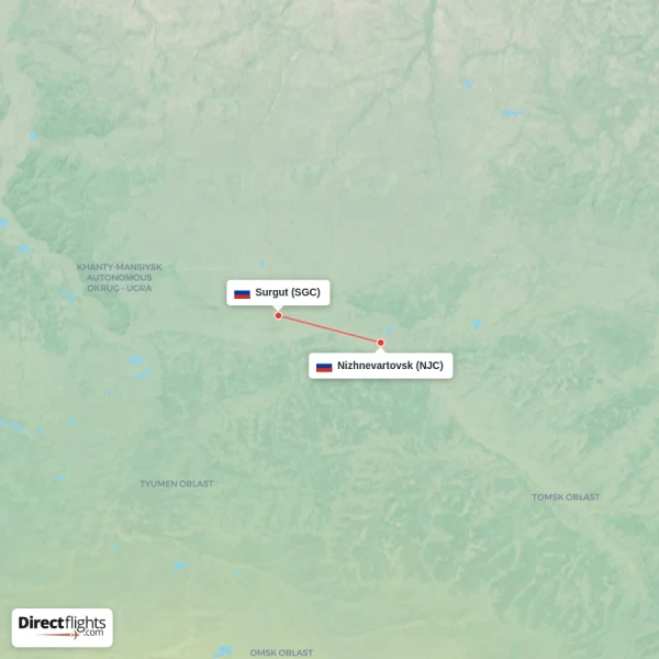 Surgut - Nizhnevartovsk direct flight map