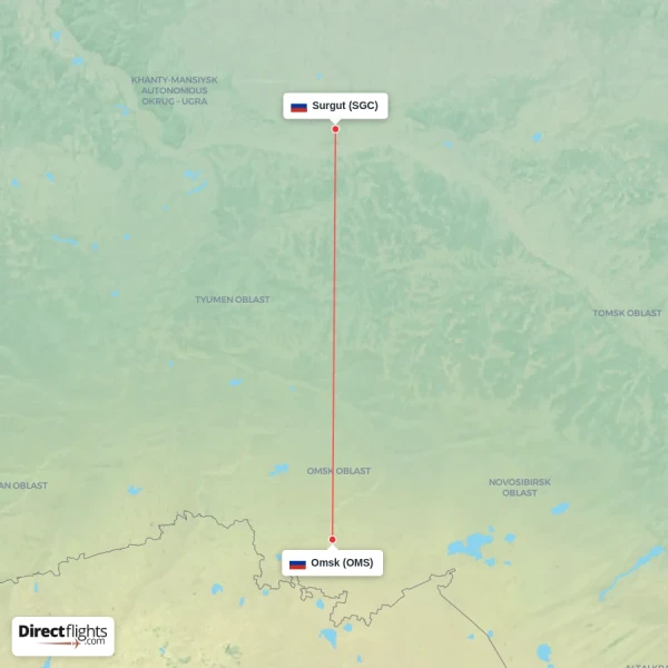 Surgut - Omsk direct flight map