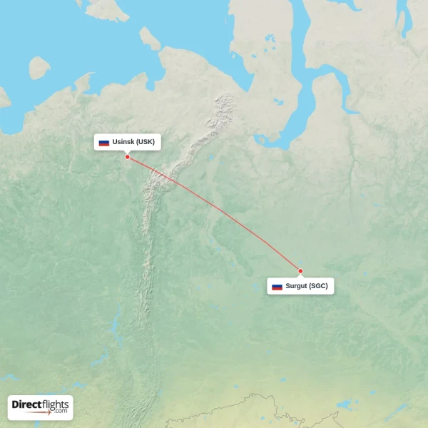 Surgut - Usinsk direct flight map