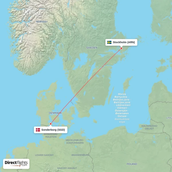 Sonderborg - Stockholm direct flight map