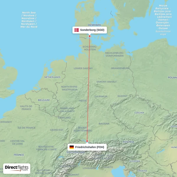 Sonderborg - Friedrichshafen direct flight map