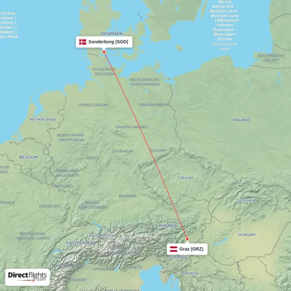 Sonderborg - Graz direct flight map
