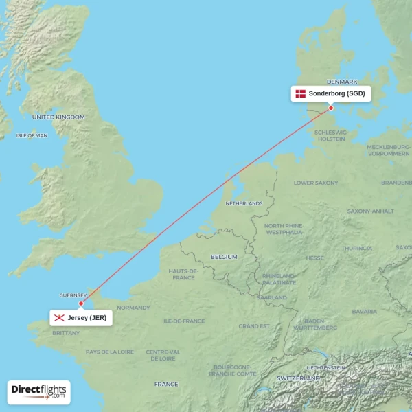 Sonderborg - Jersey direct flight map