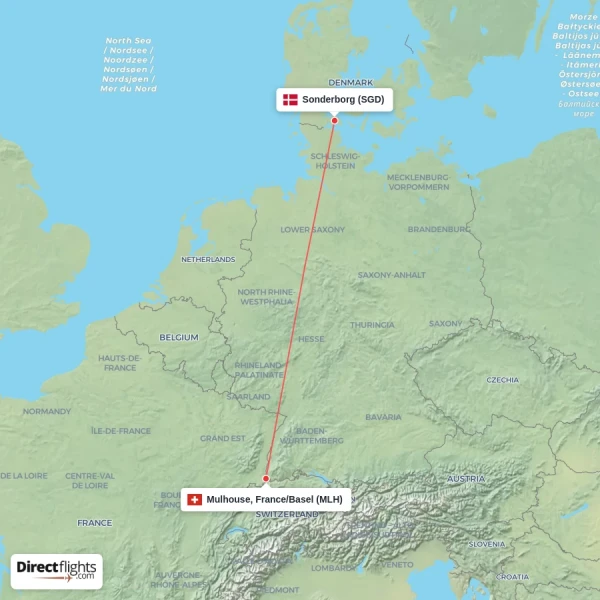 Sonderborg - Mulhouse, France/Basel direct flight map