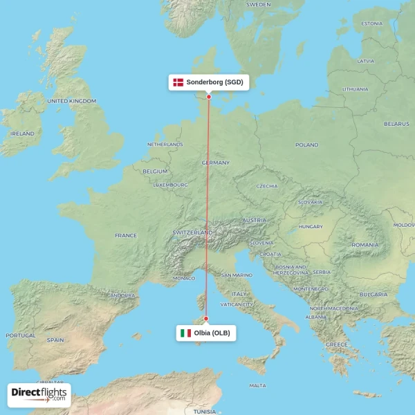 Sonderborg - Olbia direct flight map