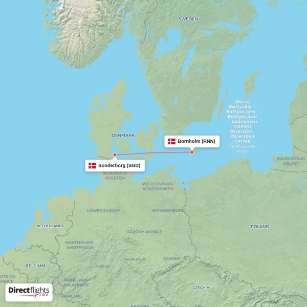 Sonderborg - Bornholm direct flight map