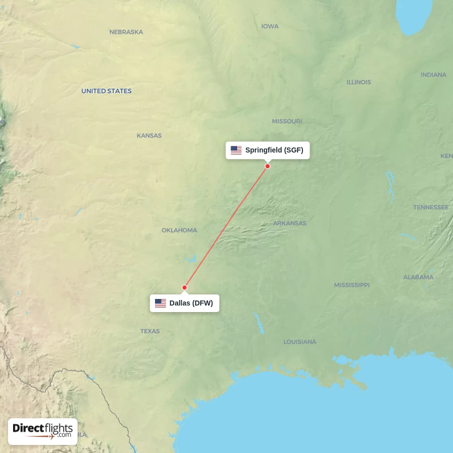 SGF - DFW route map
