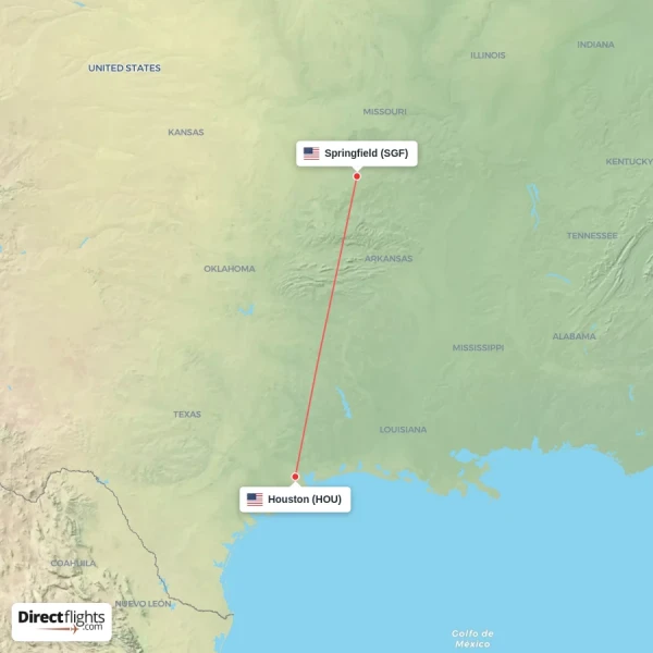 Springfield - Houston direct flight map