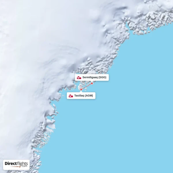 Sermiligaaq - Tasiilaq direct flight map