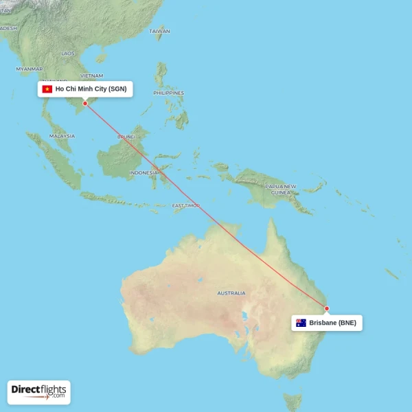 Ho Chi Minh City - Brisbane direct flight map